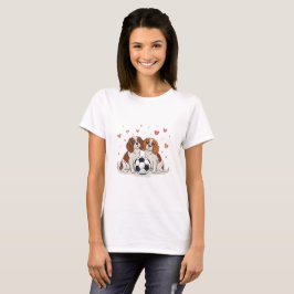 Cavalier Spaniels with soccer ball for Valentine's T-Shirt