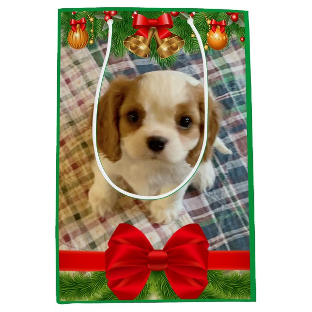 Cavalier Spanier Welpe Holiday Gift Bag Mittlere Geschenktüte (Vorderseite)