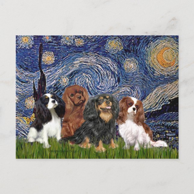 Cavaliers (vier) - Starry Night Postkarte (Vorderseite)