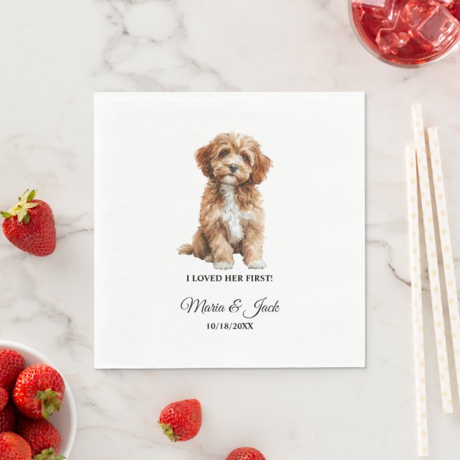 Cavapo Dog I liebte ihre erste Hochzeit Napkins Serviette (Beispiel)