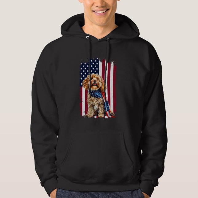 Cavapoo American Flag 4. Juli Cavapoo Dog Liebe Hoodie (Vorderseite)