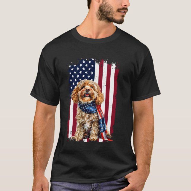 Cavapoo American Flag 4. Juli Cavapoo Dog Liebe T-Shirt (Vorderseite)