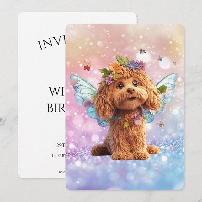 Cavapoo Cavoodle Angel Fairy Birthday Einladung (Vorne/Hinten)