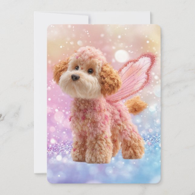 Cavapoo Cavoodle Engel Fee Geburtstag Einladung (Vorderseite)