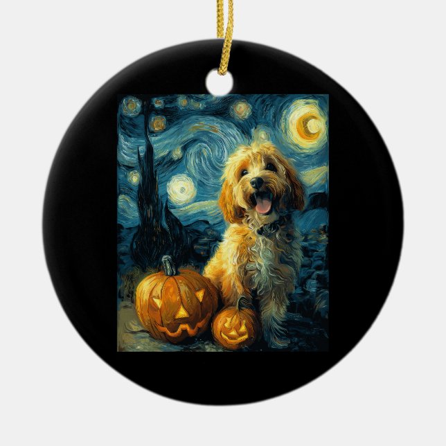 Cavapoo Cute Dog Halloween Jack O Lantern Pumpkin  Keramik Ornament (Vorne)