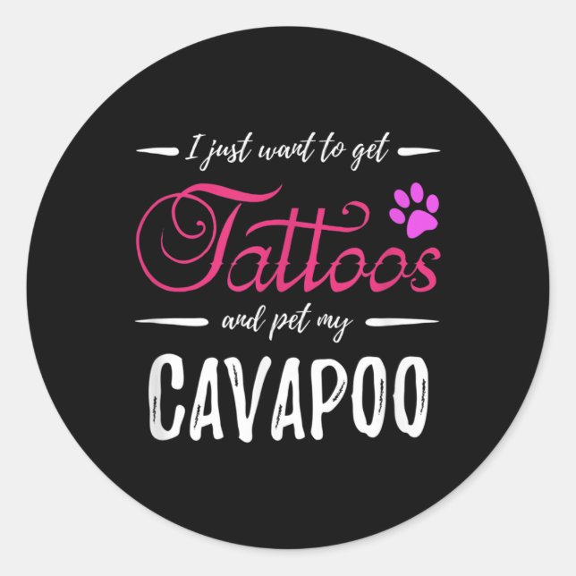 Cavapoo Dog Lover Tattoo Funny Dog Mama Geschenk I Runder Aufkleber (Vorderseite)
