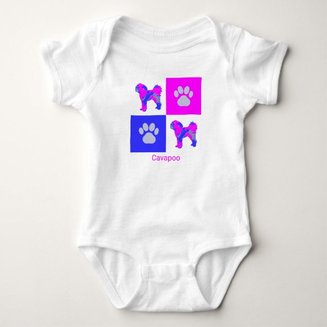 Cavapoo Dog & Paw Pink und Blau Baby Strampler (Vorderseite)