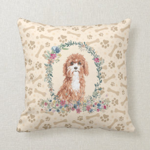 Cavapoo Dog Paw Print & Floral Niedlich Kissen