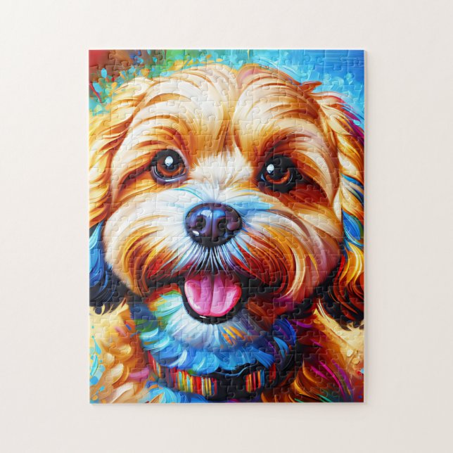 Cavapoo Dog Portrait Akryllische Kunst Print Dog L Puzzle (Vertikal)
