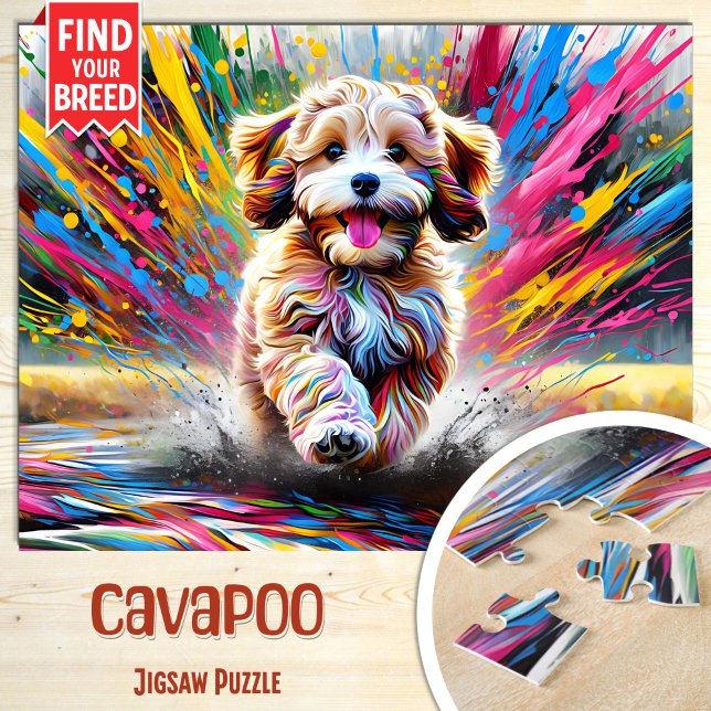 Cavapoo Dog Portrait Akryllische Kunst Print Dog L Puzzle (Von Creator hochgeladen)
