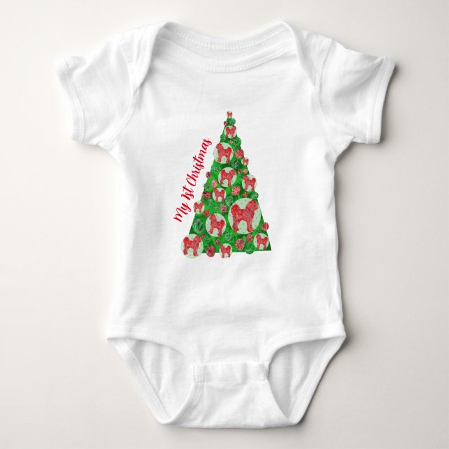 Cavapoo Dog Silhouette Christbaum Rot Baby Strampler (Vorderseite)