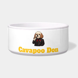 Cavapoo Don – Mafioso-Hund Gentleman Illustration Napf