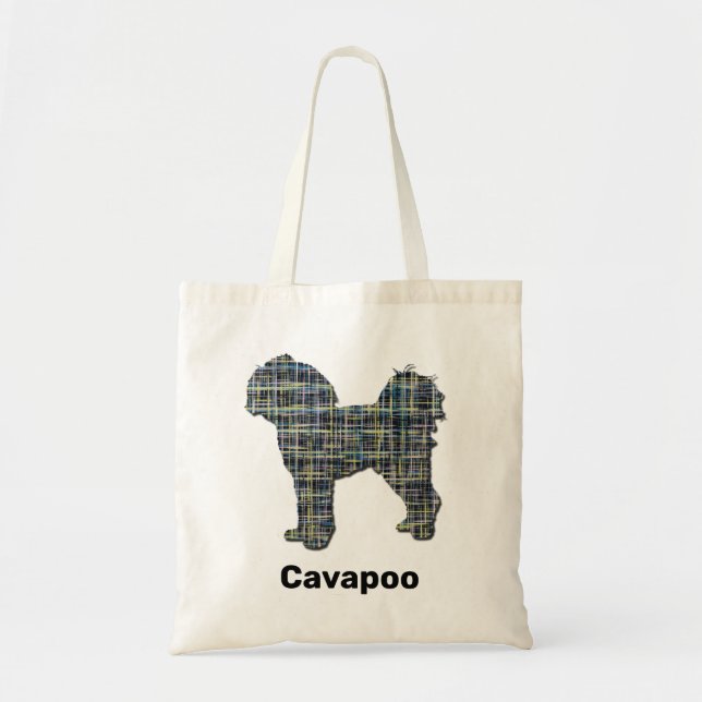 Cavapoo Gelb- und Schwarz-Gitter-Linie Tragetasche (Vorne)