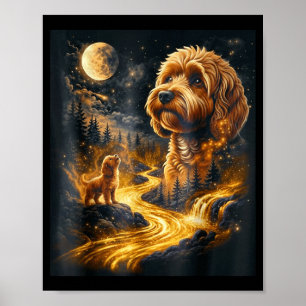 Cavapoo heult zum Mond Retro-Tier vintage Poster
