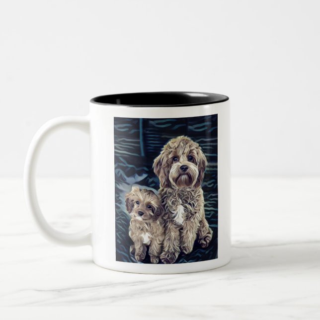 Cavapoo Hunde Niedlich Adorable Zweifarbige Tasse (Links)