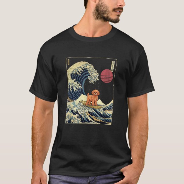 Cavapoo Japanisch Kanagawa Wave Funny Surf Dog für T-Shirt (Vorderseite)