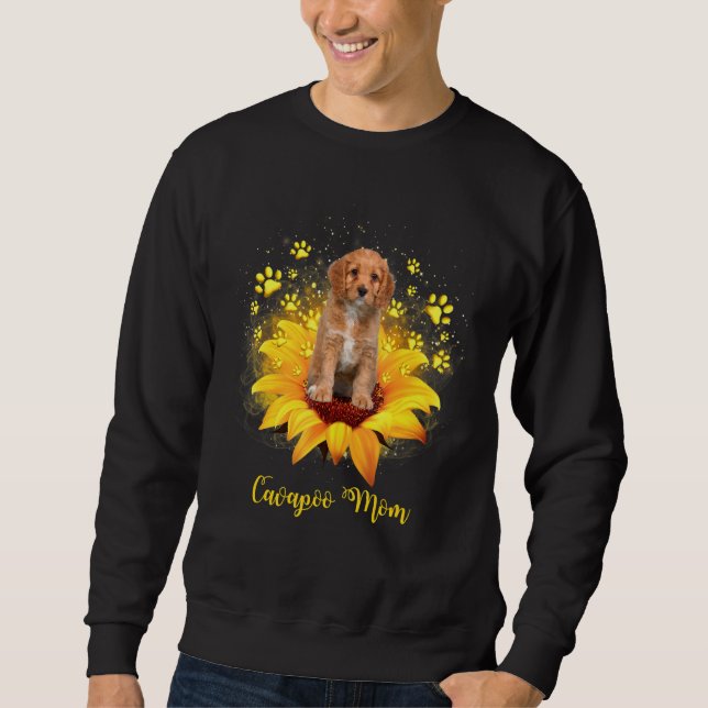 Cavapoo Mama Sonnenblume Mit Hundepfote Muttertag Sweatshirt (Vorderseite)