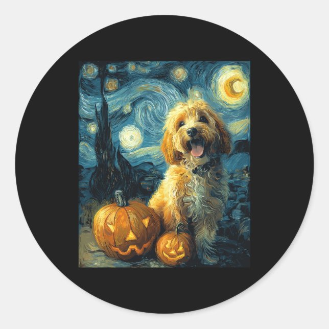Cavapoo Niedlich Hund Halloween Kürbislaterne Pump Runder Aufkleber (Vorderseite)