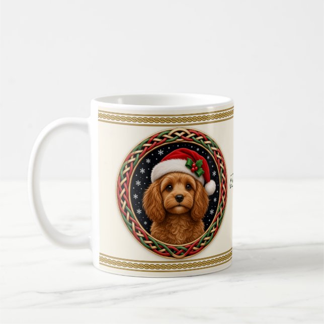Cavapoo personalisierter Weihnachtshund Kaffeetasse (Links)