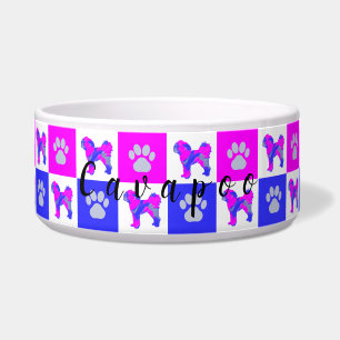 Cavapoo Silhouett Dog & Paw Hot Pink und Blue Bowl Napf
