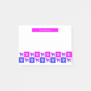 Cavapoo Silhouette Dog & Paw Hot Pink & Blue Post-it Klebezettel