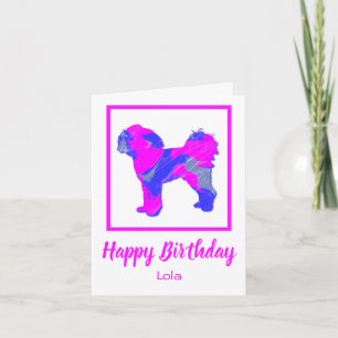 Cavapoo Silhouette Pink Dog Funny Birthday Card Karte