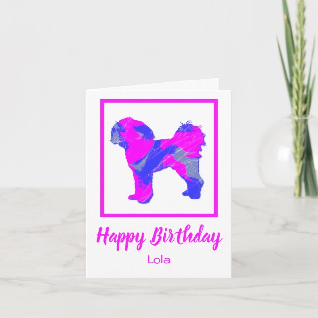 Cavapoo Silhouette Pink Dog Funny Birthday Card Karte (Vorderseite)