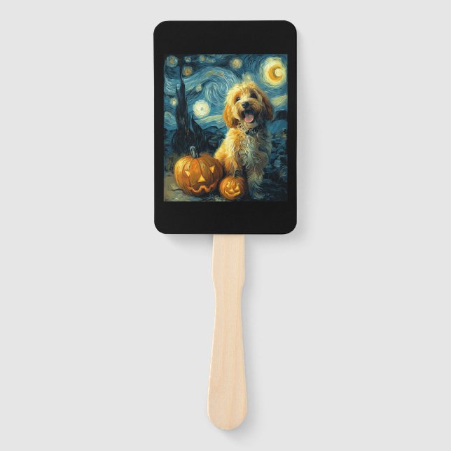 Cavapoo Süßer Hund Halloween Jack O Lantern Kürbis Fächer (Vorderseite)
