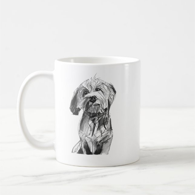 Cavapoo Tasse – Kohle Handgezeichneter Hund Kaffee (Links)
