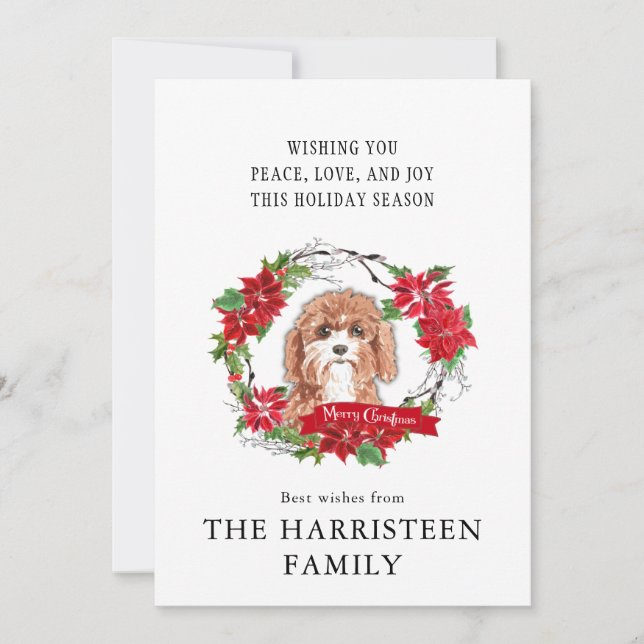 Cavapoo Watercolor Poinsettia Weihnachten (Vorderseite)