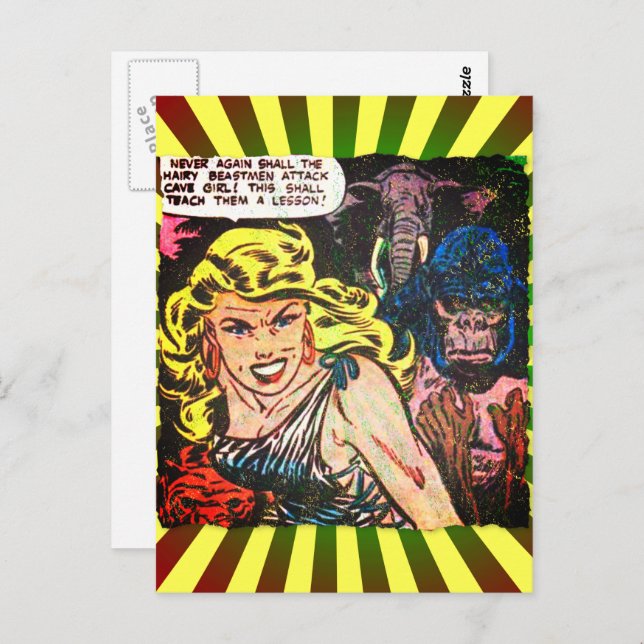 Cave Girl, Gorilla, Elefant Golden Age Comic Book Postkarte (Vorne/Hinten)
