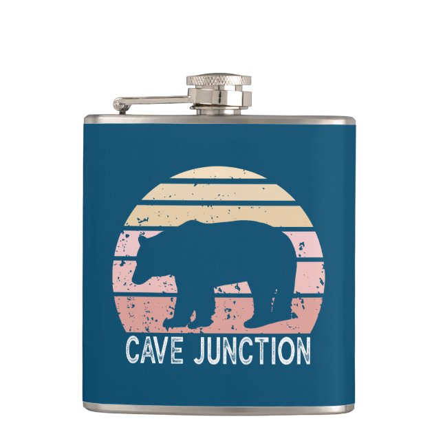 Cave Junction Oregon Retro Bear Flachmann (Vorderseite)