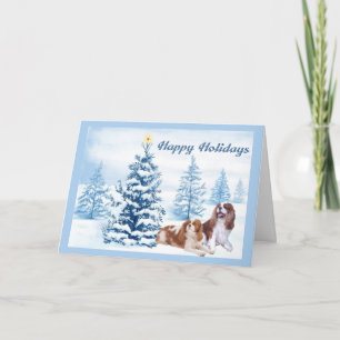 Cavelier King Charles Spaniel Christmas Card Blue Feiertagskarte