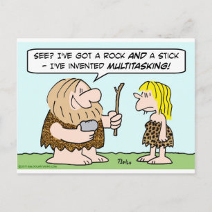 caveman erfindet Multitasking-Rock-Stick Postkarte