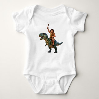 Caveman Riding Dinosaur Cartoon Image Baby Strampler