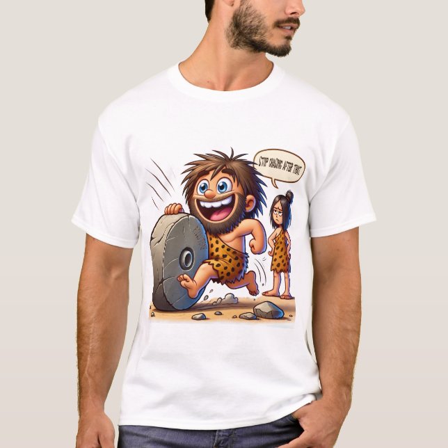 Caveman Rolling Stone Funny T-Shirt (Vorderseite)