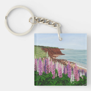 Cavendish Klippen und Frühlings-Lupinen, PEI Schlüsselanhänger