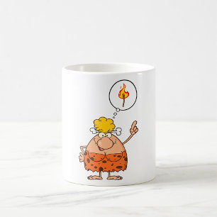 Cavewoman denkt über den Feuerstau Kaffeetasse