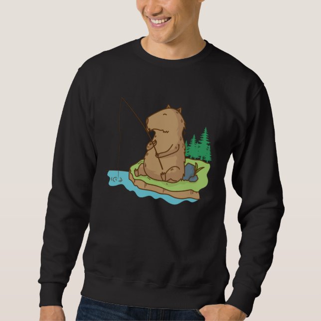 Caviidae Guinea Pig loves Fishing Sweatshirt (Vorderseite)