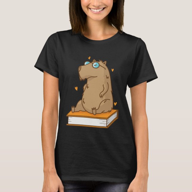 Caviidae Guinea Pig loves reading Books T-Shirt (Vorderseite)