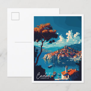 Cavtat Croatia Vintage Reise Illustration Postkarte