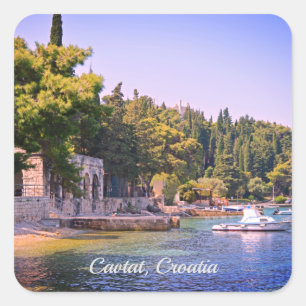 Cavtat, Kroatien Sicht auf den Strandaufkleber Quadratischer Aufkleber