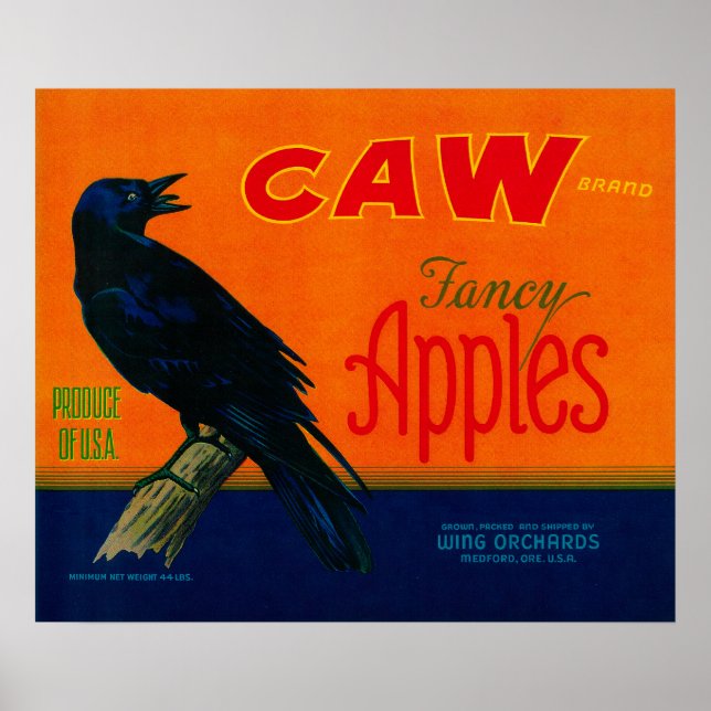 Caw Apple Crate LabelMedford, OR Poster (Vorne)