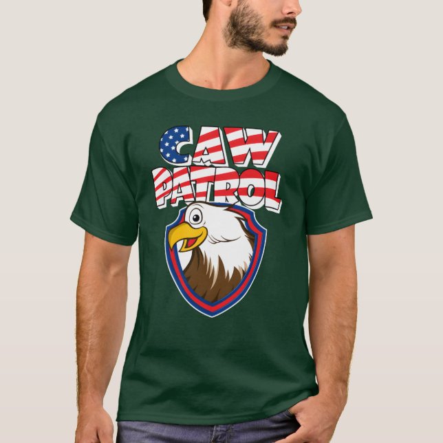 Caw Patrol Bald Eagle American Red White Blue Flag T-Shirt (Vorderseite)