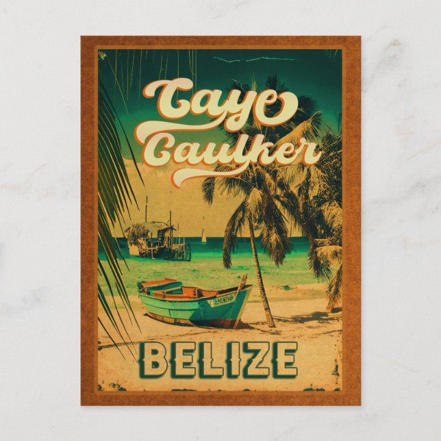 Caye Caulker Belize Vintag Palmen Bäume Souvenirs Postkarte (Vorderseite)
