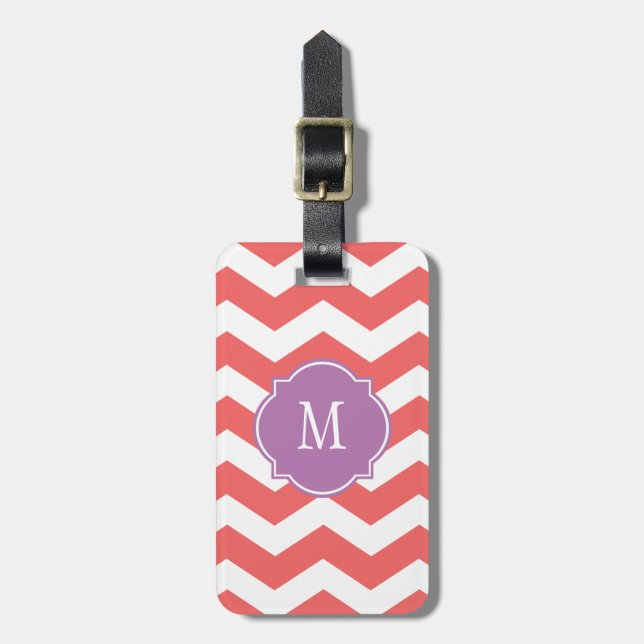 Cayenne & White Zickzack Monogram Luggage Tag Gepäckanhänger (Vorderseite vertikal)