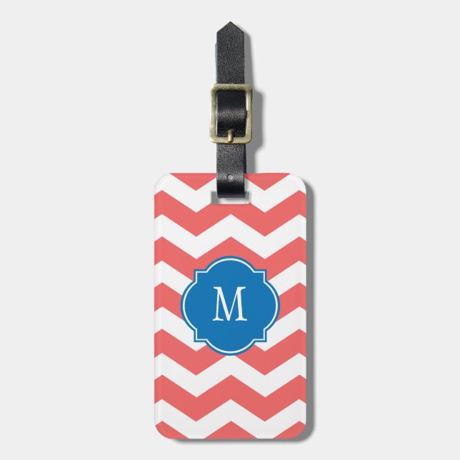 Cayenne & White Zickzack Monogram Luggage Tag Gepäckanhänger (Vorderseite vertikal)