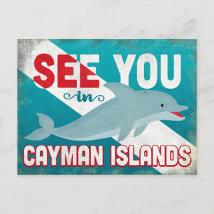 Cayman Islands Dolphin - Retro Vintage Travel Postkarte