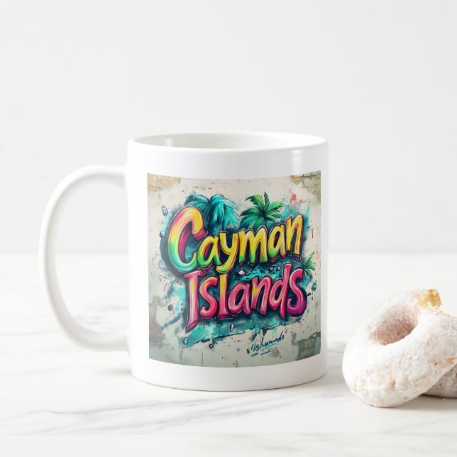 Cayman Islands Graffiti Vibes: Art Island Street Kaffeetasse (Mit Donut)