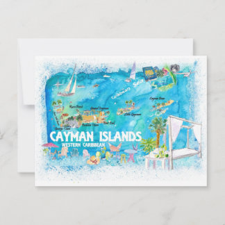 Cayman Islands Illustrierte Reisekarte mit Straßen Postkarte
